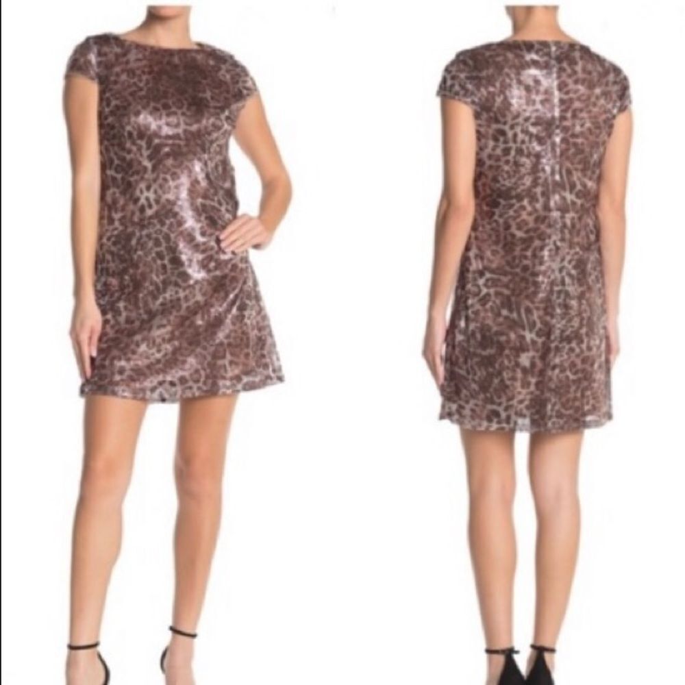 NEW Marina leopard print sequin mini dress size 6P